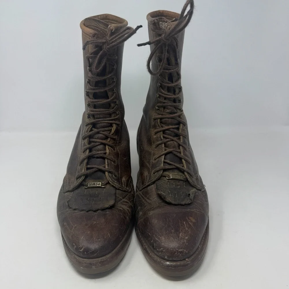 Double-H Lacer Logger Brown Work Boots Round‎ Toe DH9718 Men's Size 8.5D USA
